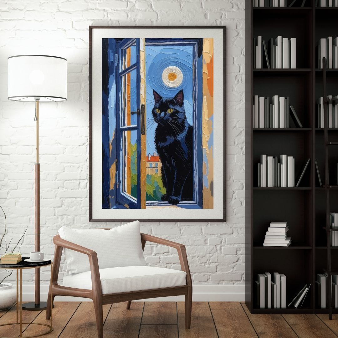 Cuadro Digital de Gato Minimalista Decoración para Sala y Dormitorio Descarga Instantánea Impresión para Hogar.