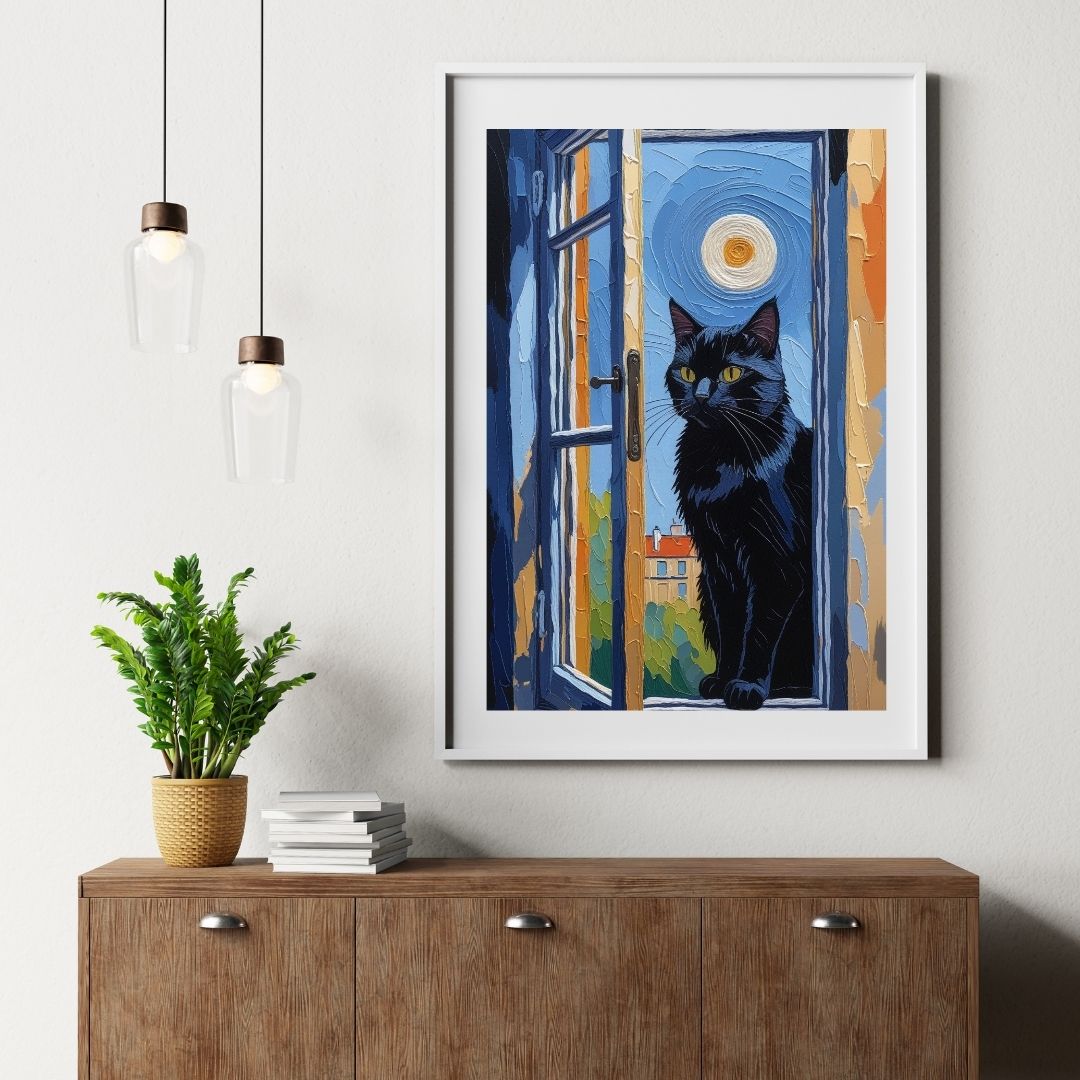 Cuadro Digital de Gato Minimalista Decoración para Sala y Dormitorio Descarga Instantánea Impresión para Hogar.