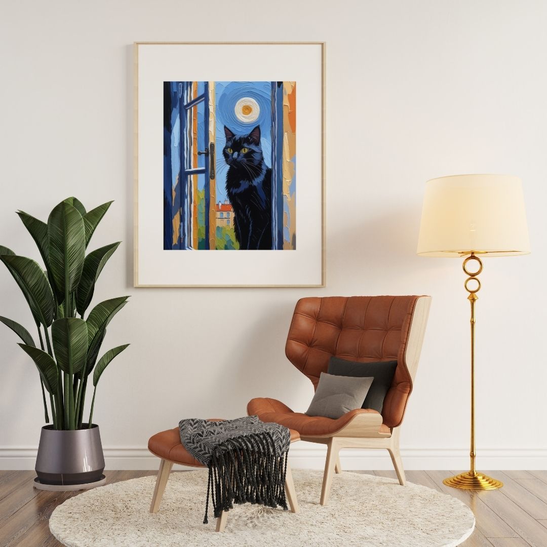 Cuadro Digital de Gato Minimalista Decoración para Sala y Dormitorio Descarga Instantánea Impresión para Hogar.