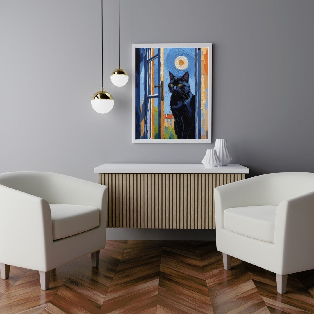 Cuadro Digital de Gato Minimalista Decoración para Sala y Dormitorio Descarga Instantánea Impresión para Hogar.